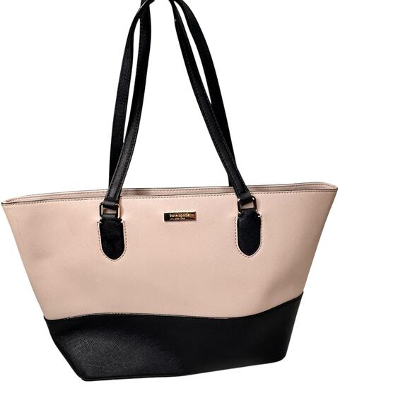 Kate Spade Laurel Way Medium Cream & Black Tote Purse Handbag Saffiano Leather - Picture 1 of 10